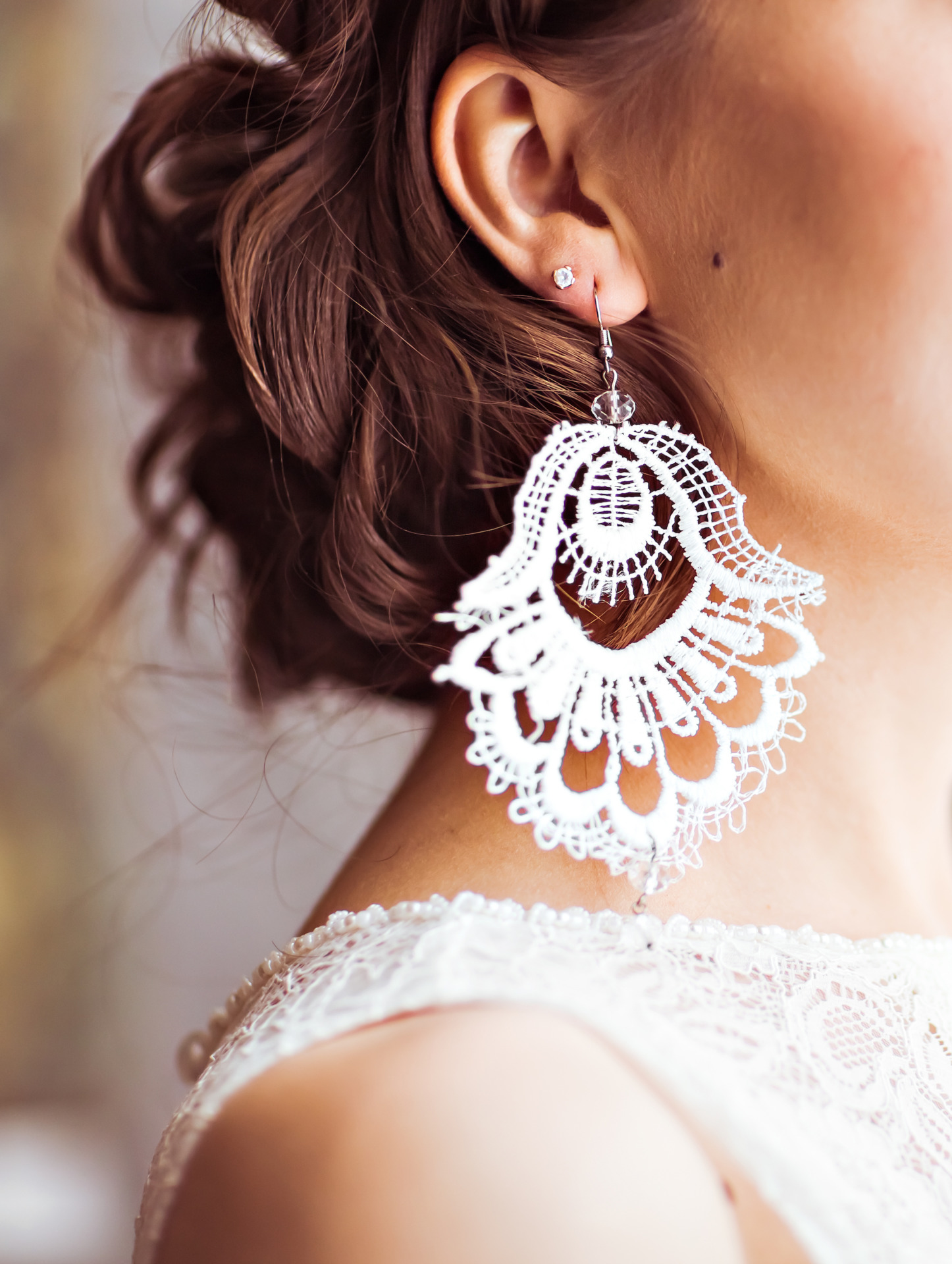 White Bridal Earrings - Image 2